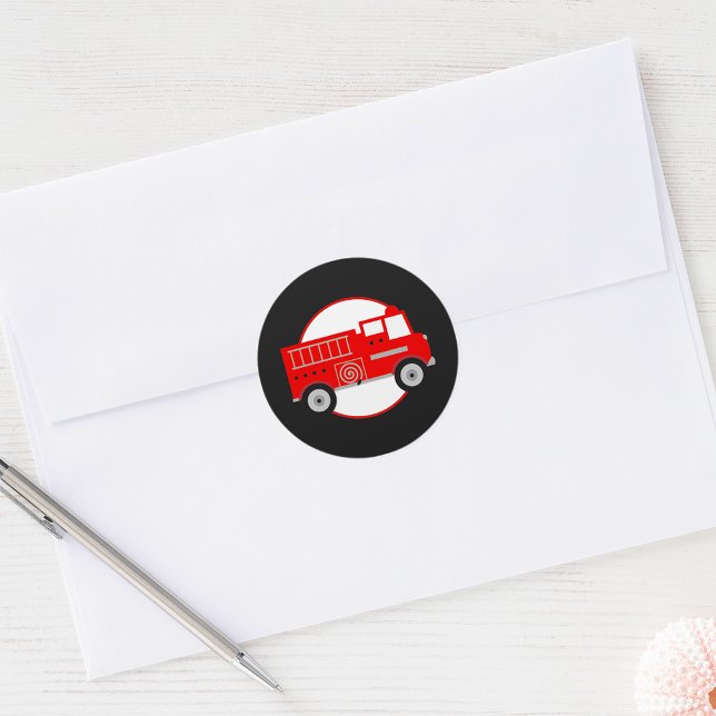Party-Rundkleber für Feuerwehrfahrzeuge Runder Aufkleber (Firetruck Party Round Stickers Fire Truck Favor Sticker Envelope Seals)