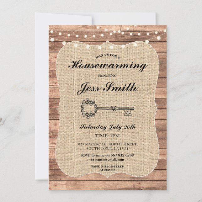 Party Rustic Wood Burlap GRILLEN Einladung (Vorderseite)