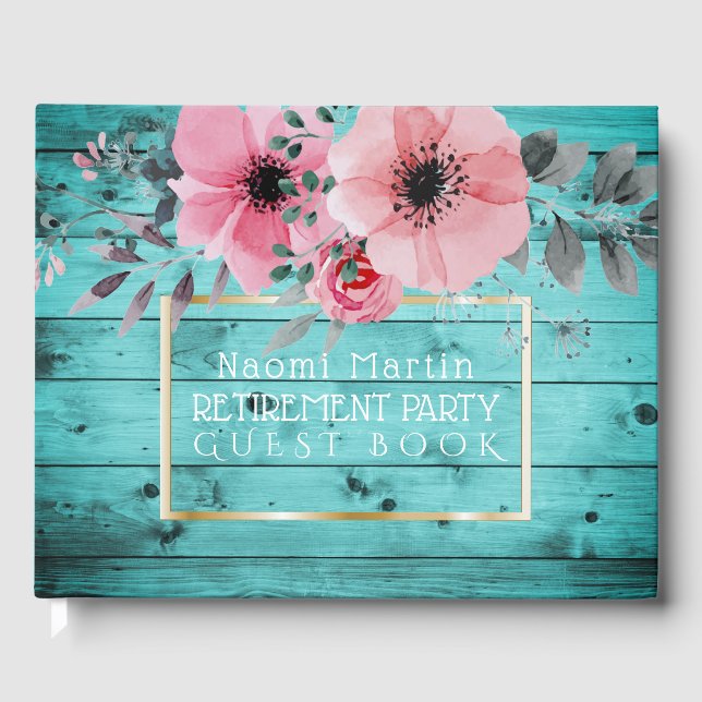 Party | Rustikal Wood Boho Floral Gästebuch (Vorderseite)