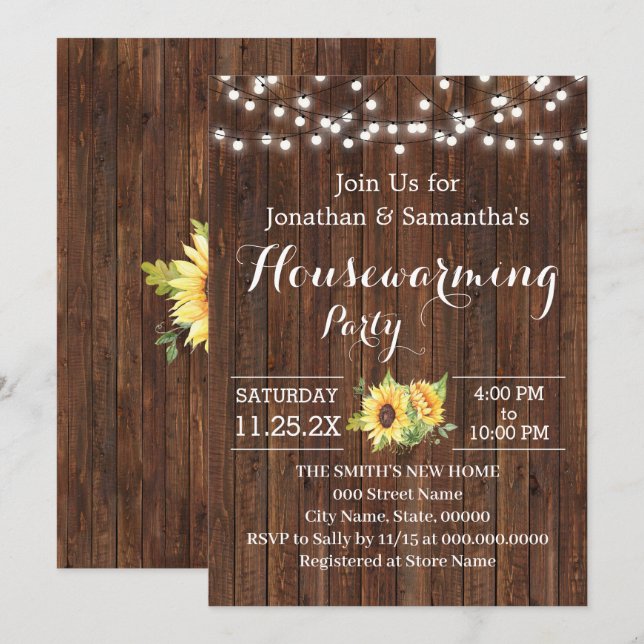 Party Rustikale Holzblumen Einladung (Vorne/Hinten)
