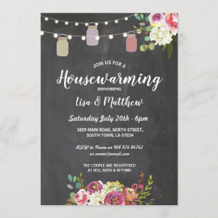 Party Rustikales Glas Chalk Floral Einladung