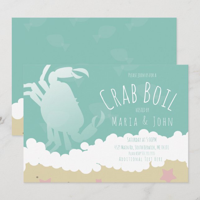 Party Sand Ocean Waves Einladung von White Crab Bo (Vorne/Hinten)