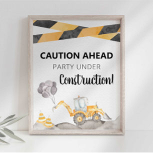 Party-Schild unter Bau Poster