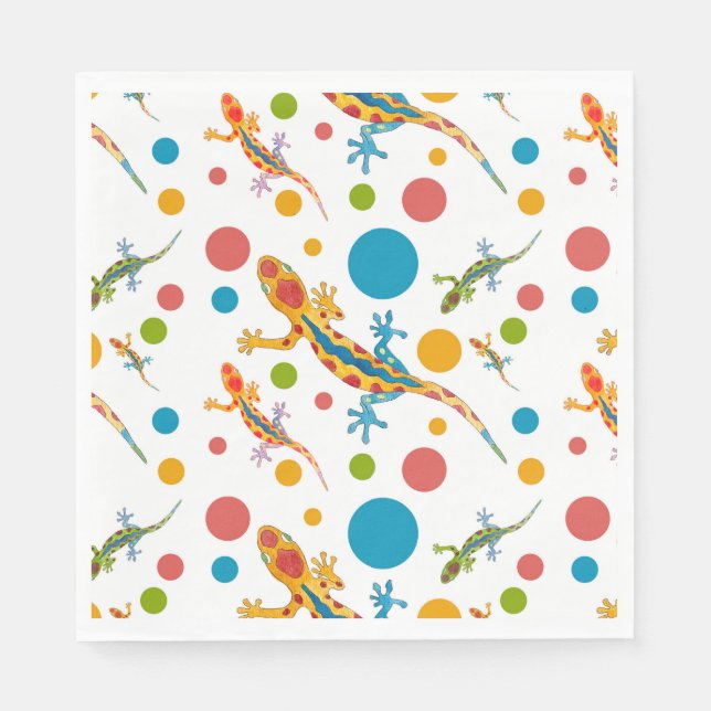 Party-Servietten aus Papier mit farbenfroher Gecko Serviette (Vorderseite)