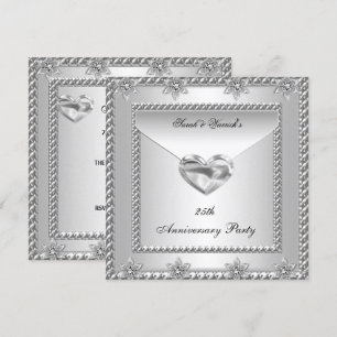 Party Silver White Heart Jewel 4 Einladung