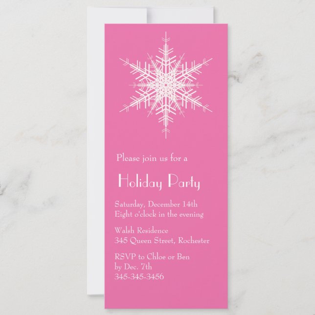 Party Snowy Fuchsia Snowflake Einladung (Vorderseite)