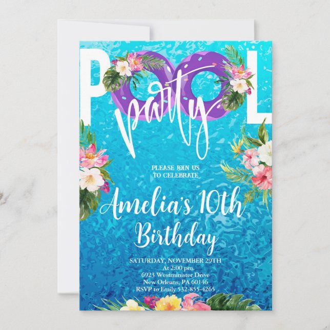 Party, Sommerpool Party Geburtstag Einladung (Vorderseite)