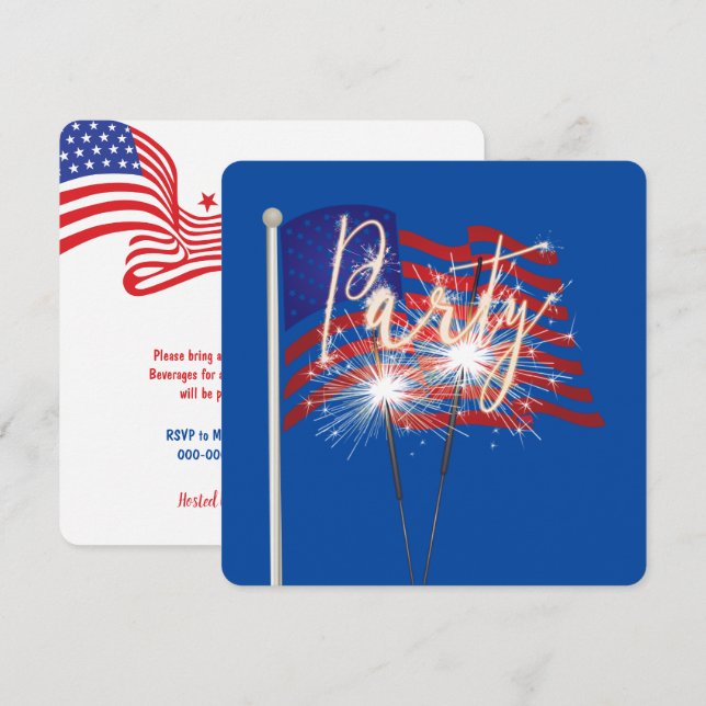 Party Sparklers auf amerikanischer Flagge Einladung (Vorne/Hinten)