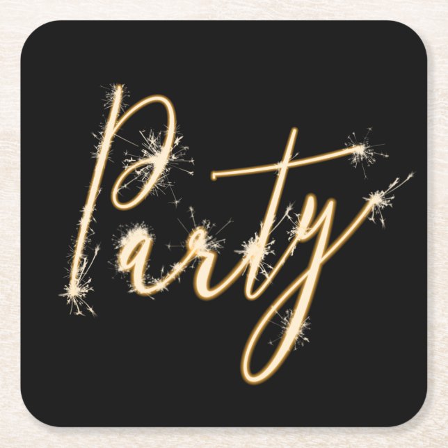 Party-Sparklertext auf Schwarz Rechteckiger Pappuntersetzer (Vorderseite)