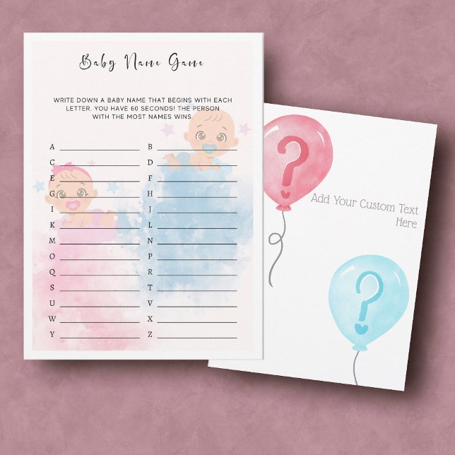 Party-Spielkarte für Babyname Gender Einladung (Von Creator hochgeladen)