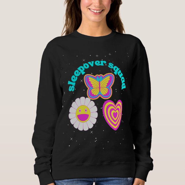 Party Squad Hot Pink Heart Butterfly Daisy Sweatshirt (Vorderseite)