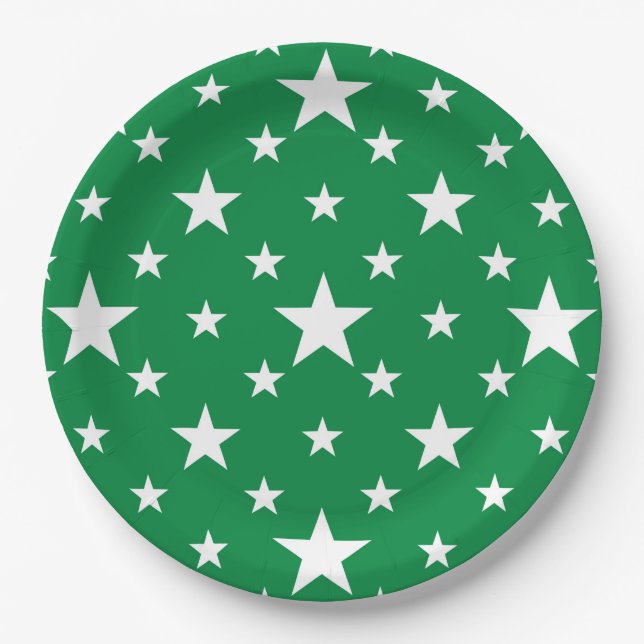 Party Stars auf Grün Pappteller (Vorderseite)