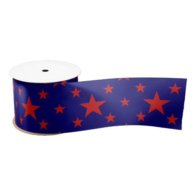 Party Stars Red auf Blue Satinband (Spule)