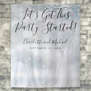 Party Started Schrift Winter Schneeflocken Fotobox Wandteppich