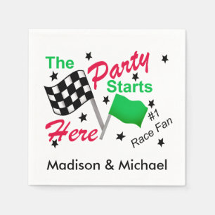 Party startet hier Race Flag Name Personalisiert Serviette