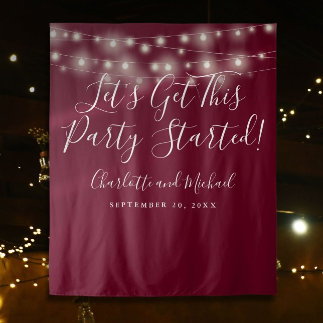 Party startete Licht Burgund Foto Hintergrund Wandteppich (Party Started Lights Burgundy Photo Backdrop)