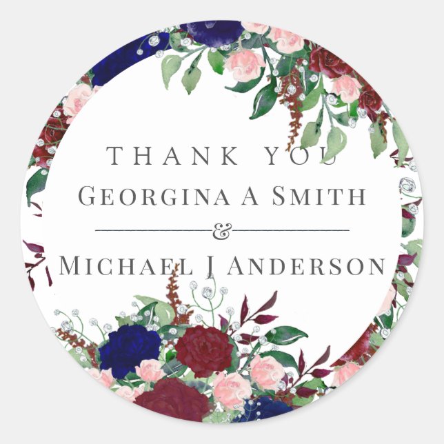Party Supplier - Marsala Navy Blue Pink Blume Runder Aufkleber (Vorderseite)