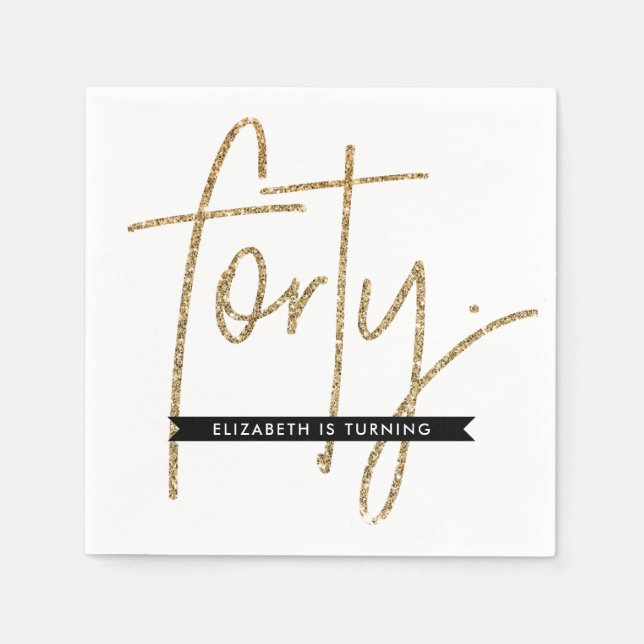 PARTY TABLE LARGE AGE Moderne 40 Glitzer Serviette (Vorderseite)