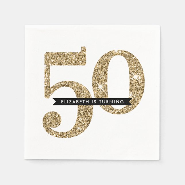 PARTY TABLE LARGE AGE Moderner 50 Glam Gold Glitze Serviette (Vorderseite)
