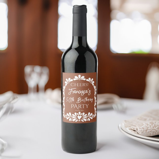 Party Terracotta talavera Weinetikett (Mexican fiesta party terracotta talavera custom wine label personalized talavera bottle labels)