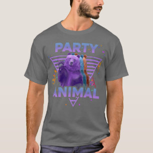 PARTY-TIER Lustiger Grizzlybär Retro-80er Vaporw T-Shirt