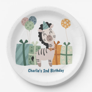 Party Tier, Zebra mit Geschenken und Ballon Pappteller