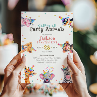 Party-Tiere 5. Geburtstag Tier-Thema Kinder Einladung