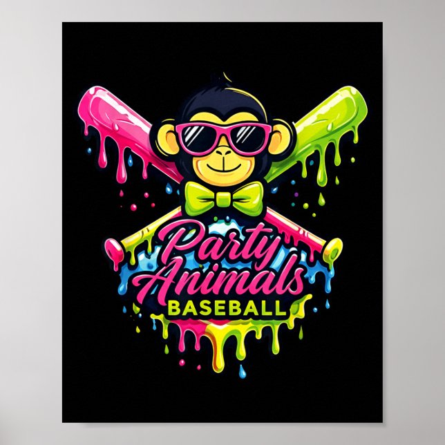 Party-Tiere Baseball lustiger Affe  Poster (Vorne)