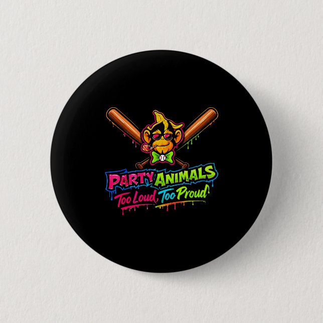 Party-Tiere Baseball-Trikot  Button (Vorderseite)
