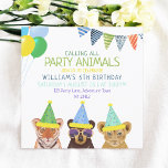 Party Tiere Blue Birthday Einladung<br><div class="desc">Original gezeichnet von Komila Y. Niedlicher Tiger,  Bären und Löwen wilde Party Tiere illustrieren Geburtstagseinladung.</div>