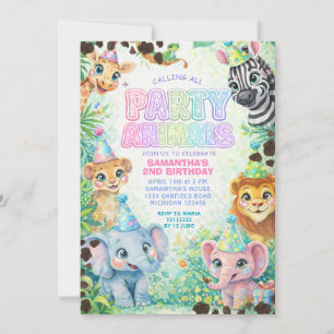 Party-Tiere Geburtstag Bunt Regenbogen Einladung