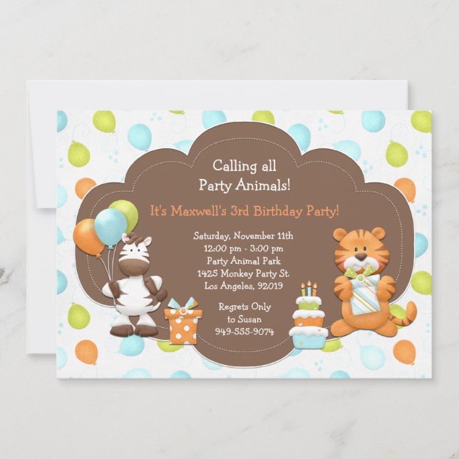 Party Tiere Geburtstagsparty Einladung (Vorderseite)