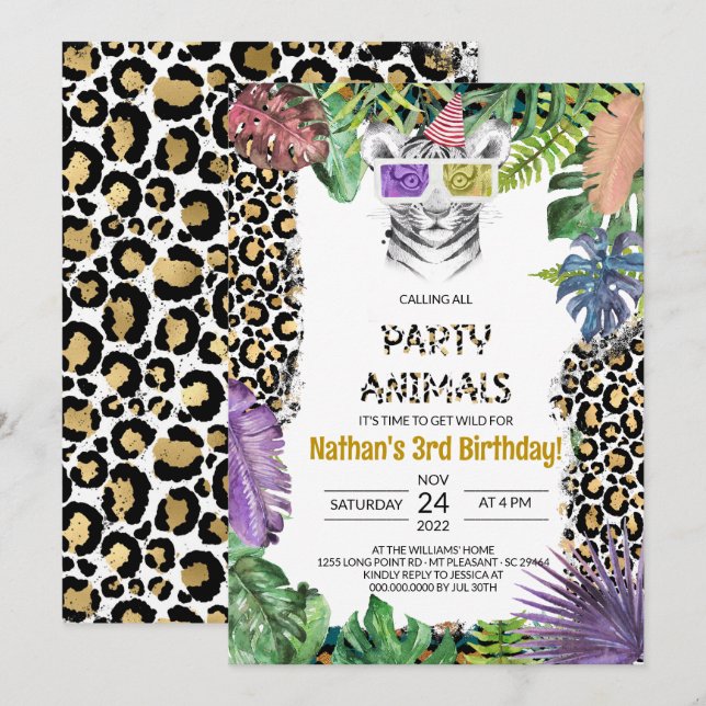 Party Tiere Girl Safari Jungle Zoo Einladung (Vorne/Hinten)