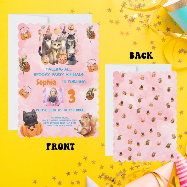 Party Tiere Halloween Thema in Rosa Geburtstag Einladung (Von Creator hochgeladen)
