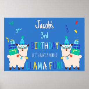 Party-Tiere Llama Geburtstagsjungen Blau Poster