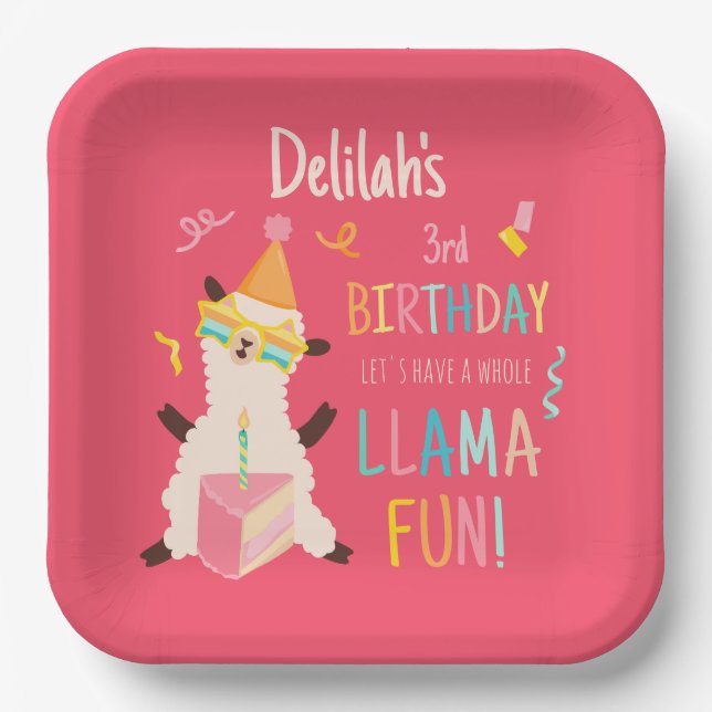 Party-Tiere Llama Geburtstagsmädchen Rosa Pappteller (Vorderseite)