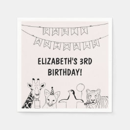 Party Tiere von Hand gezogene Doodle Kind Geburtst Serviette