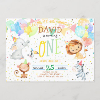 Party Tiere Wild One Boy Jungle Erster Geburtstag Einladung