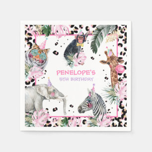 Party Tiere Wild Safari Pink Girl Geburtstagsparty Serviette