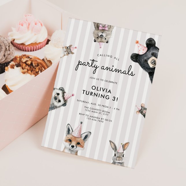 Party Tiere Woodland Geburtstag Einladung (Party Animals Woodland Birthday Invite)