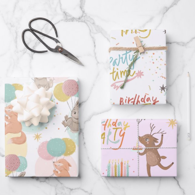 Party Tierfarbige Kinder Geschenkpapier Set (Vorderseite)