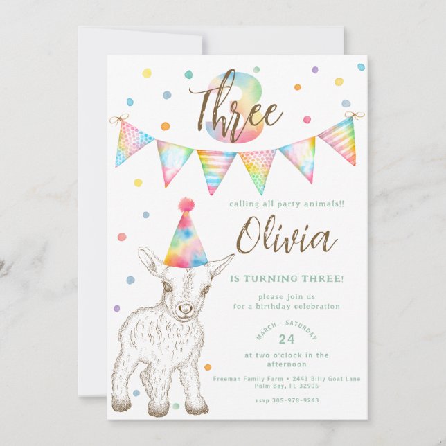 Party Tierziege 3. Geburtstag Einladung Kinder (Vorderseite)