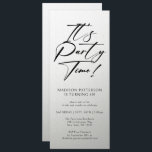 Party Time 40. Geburtstag Party Einfache Eleganz Einladung<br><div class="desc">Es ist Party Time 40th 40th Birthday Party Simple Elegant Invitation Invite bietet ein minimalistisches Design mit dem Text "It's Party Time!" in modernen schwarzen Kalligraphieskripttypografie und personalisiert unten mit Ihrem eigenen Text. Der bearbeitbare Schriftart kann mit einem silbernen Hintergrund verändert werden. Entworfen von © Evco Studio www.zazzle.com/store/evcostudio</div>