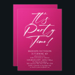 Party Time 40. Geburtstag Party Einfache Eleganz Einladung<br><div class="desc">Es ist Party Time 40th 40th Birthday Party Simple Elegant Invitation Invite weist ein minimalistisches Design mit dem Text "It's Party Time!" in moderne weiße Kalligrafie-Schrift Typografie und personalisiert unten mit Ihrem benutzerdefinierten Text auf einem rosa Hintergrund. Der bearbeitbare Schriftart kann in Stil und Farbe geändert werden. Entworfen von ©...</div>