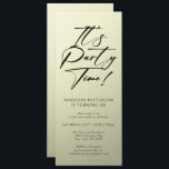 Party Time 40. Geburtstag Party Einfache Eleganz Einladung<br><div class="desc">Es ist Party Time 40th 40th Birthday Party Simple Elegant Invitation Invite bietet ein minimalistisches Design mit dem Text "It's Party Time!" in modernen schwarzen Kalligraphieskripttypografie und personalisiert unten mit Ihrem eigenen Text. Schriftart und Farbe können mit beigem Hintergrund bearbeitet werden. Entworfen von © Evco Studio www.zazzle.com/store/evcostudio</div>