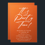Party Time 40. Geburtstag Party Einfache Eleganz Einladung<br><div class="desc">Es ist Party Time 40th 40th Birthday Party Simple Elegant Invitation Invite weist ein minimalistisches Design mit dem Text "It's Party Time!" in modernen weißen Kalligraphieskripttypografie und personalisiert unten mit Ihrem benutzerdefinierten Text auf einem orangen Hintergrund. Der bearbeitbare Schriftart kann in Stil und Farbe geändert werden. Entworfen von © Evco...</div>