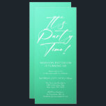 Party Time 40. Geburtstag Party Einfache Eleganz Einladung<br><div class="desc">Es ist Party Time 40th 40th Birthday Party Simple Elegant Invitation Invite bietet ein minimalistisches Design mit dem Text "It's Party Time!" in modernen weißen Kalligraphieskripttypografie und personalisiert unten mit Ihrem eigenen Text. Editierbarer Text Schriftart Stil und Farbe können mit einem aquamarinischen Hintergrund geändert werden. Entworfen von © Evco Studio...</div>