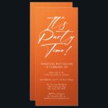 Party Time 40. Geburtstag Party Einfache Eleganz Einladung<br><div class="desc">Es ist Party Time 40th 40th Birthday Party Simple Elegant Invitation Invite bietet ein minimalistisches Design mit dem Text "It's Party Time!" in modernen weißen Kalligraphieskripttypografie und personalisiert unten mit Ihrem eigenen Text. Schriftart und Farbe können mit einem orangefarbenen Hintergrund bearbeitet werden. Entworfen von © Evco Studio www.zazzle.com/store/evcostudio</div>