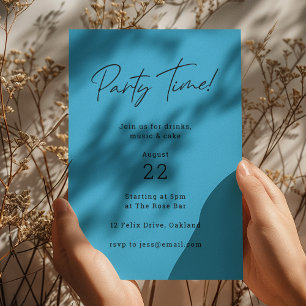 Party Time Blue Modern Minimalistisch Fun Geburt Einladung