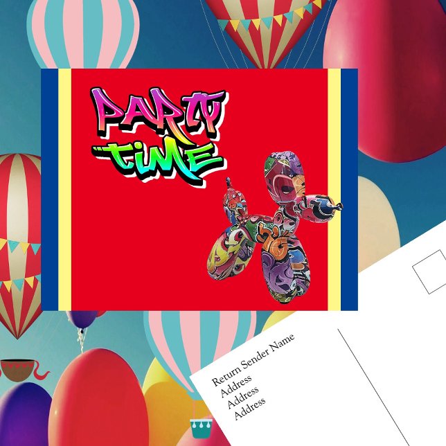 Party Time | Bunter Graffiti-Einladung Postkarte (POP Art - Graffiti Style - Ready to Follow the Trail to Your Party)